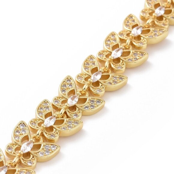 Beautiful Butterfly Bling Heavy Link Quality Gold Plated Brass W/ CZ NWOT 2/$25 - Picture 2 of 4